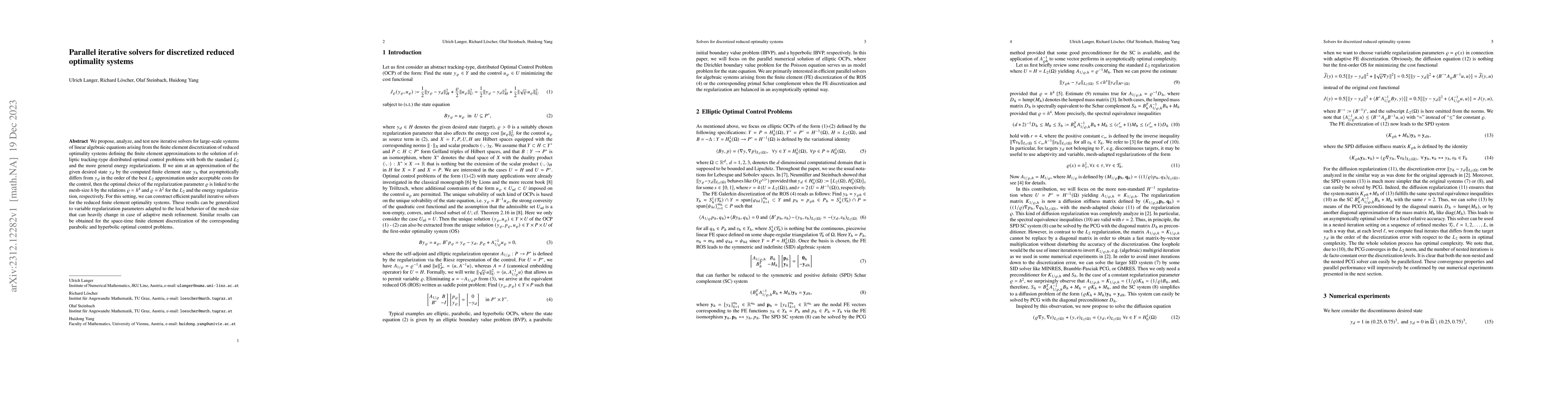 Thumbnail for Parallel iterative solvers for discretized reduced optimality systems