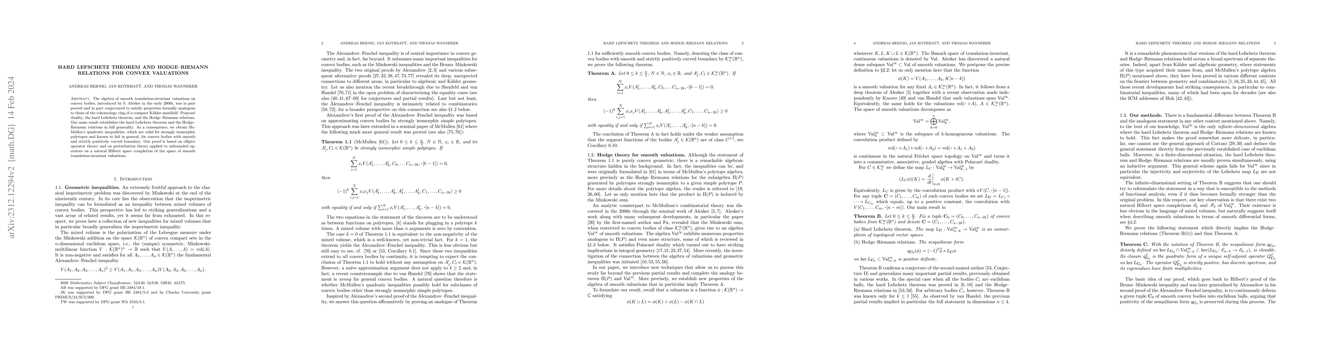 Thumbnail for Hard Lefschetz theorem and Hodge-Riemann relations for convex valuations