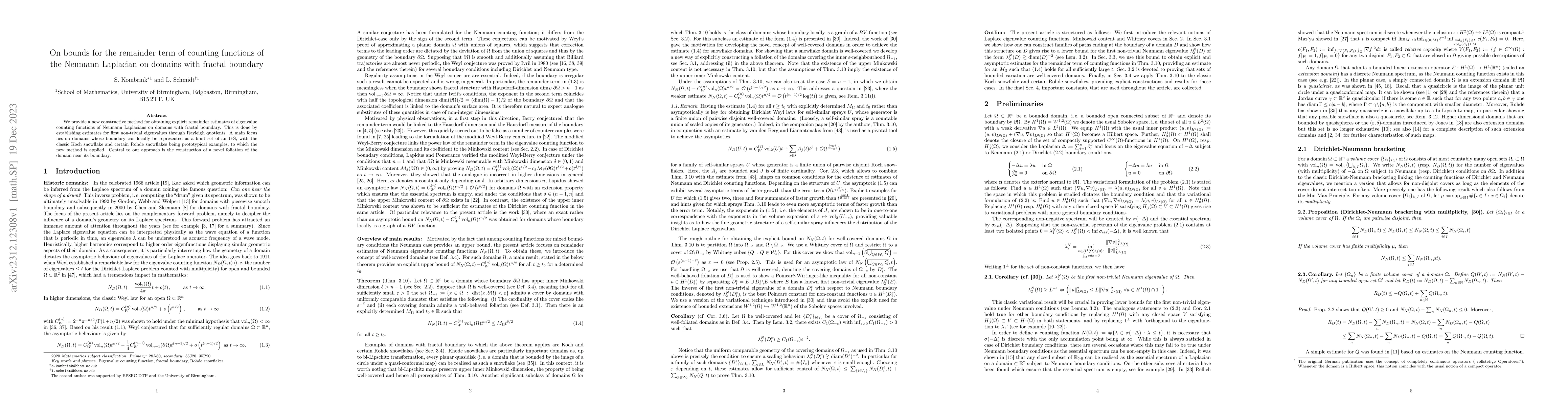 Thumbnail for On bounds for the remainder term of counting functions of the Neumann
  Laplacian on domains with fractal boundary