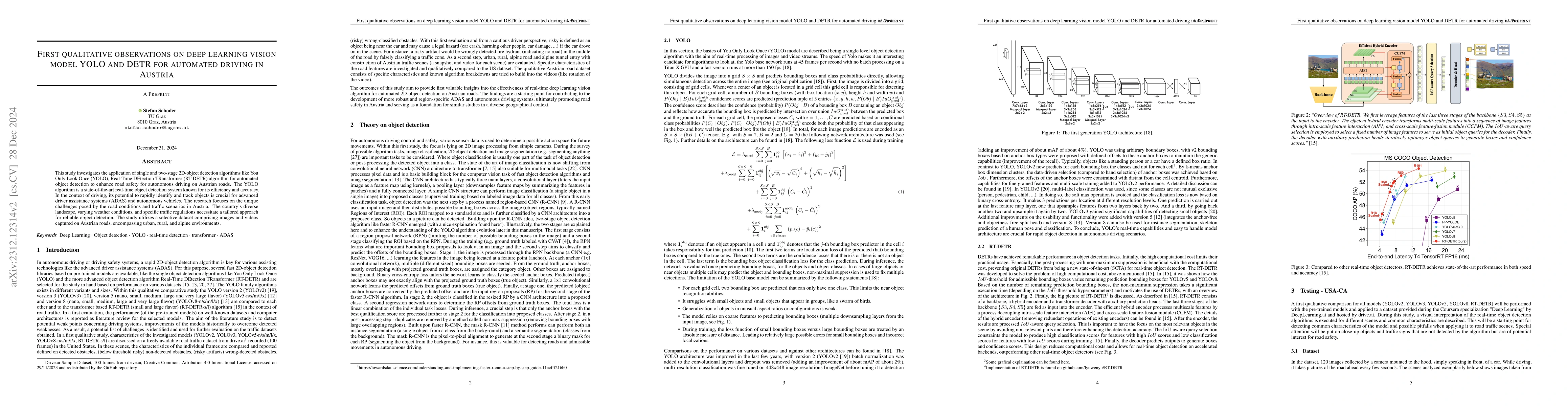 Thumbnail for First qualitative observations on deep learning vision model YOLO and
  DETR for automated driving in Austria