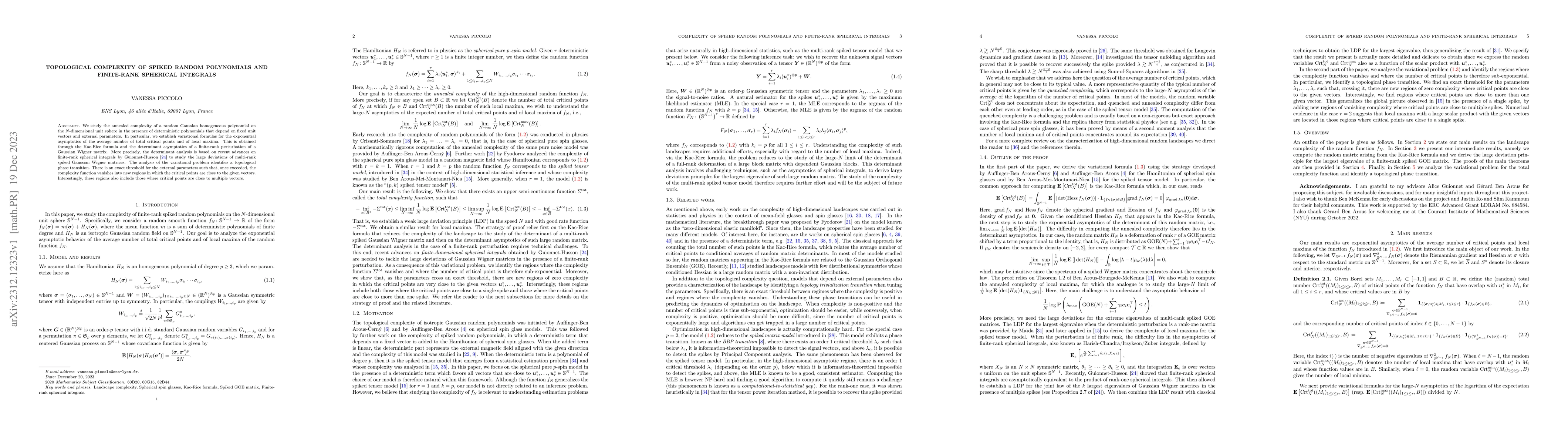 Thumbnail for Topological complexity of spiked random polynomials and finite-rank
  spherical integrals