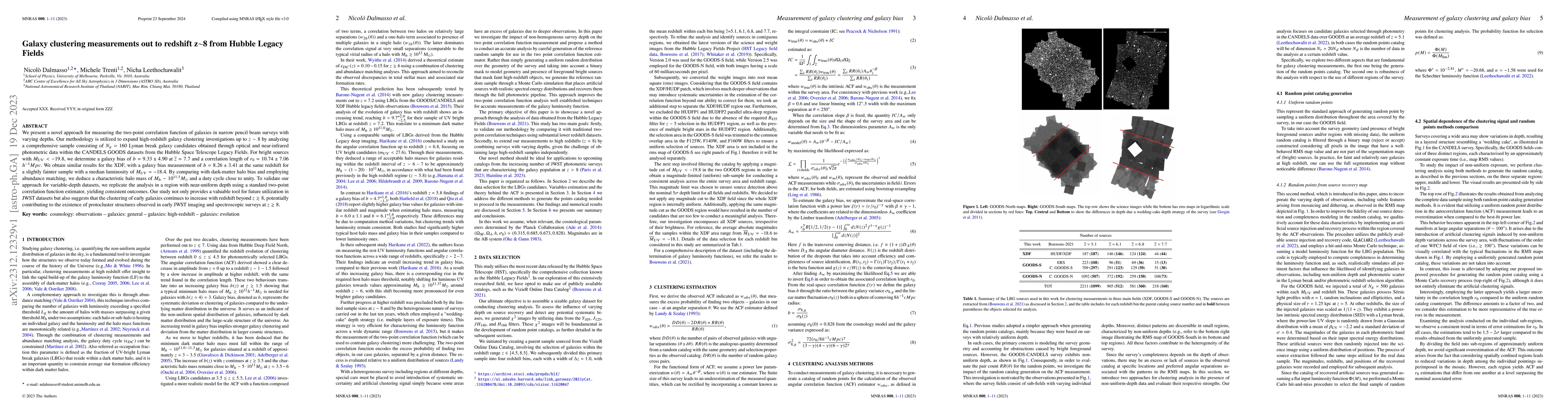 Thumbnail for Galaxy clustering measurements out to redshift z$\sim$8 from Hubble
  Legacy Fields