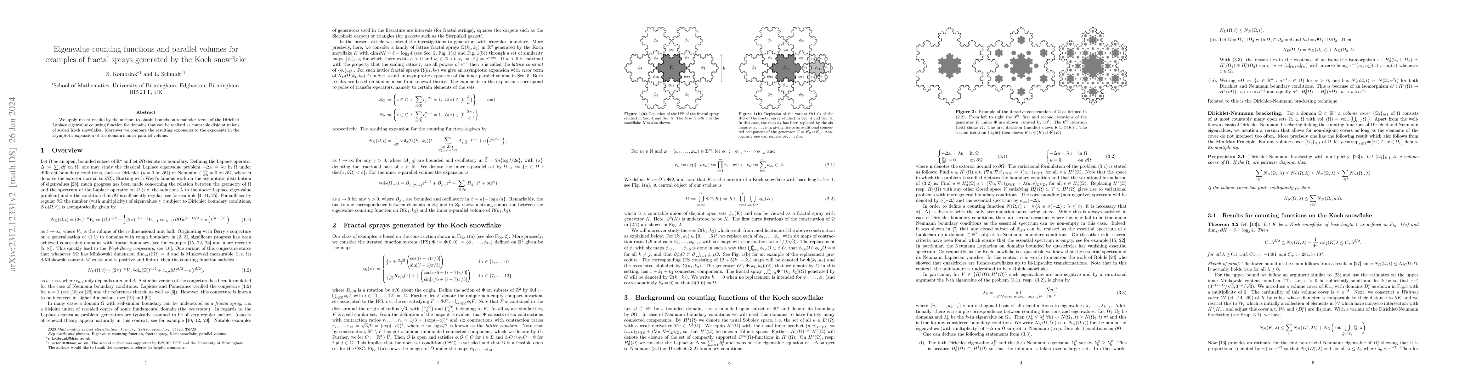 Thumbnail for Eigenvalue counting functions and parallel volumes for examples of
  fractal sprays generated by the Koch snowflake