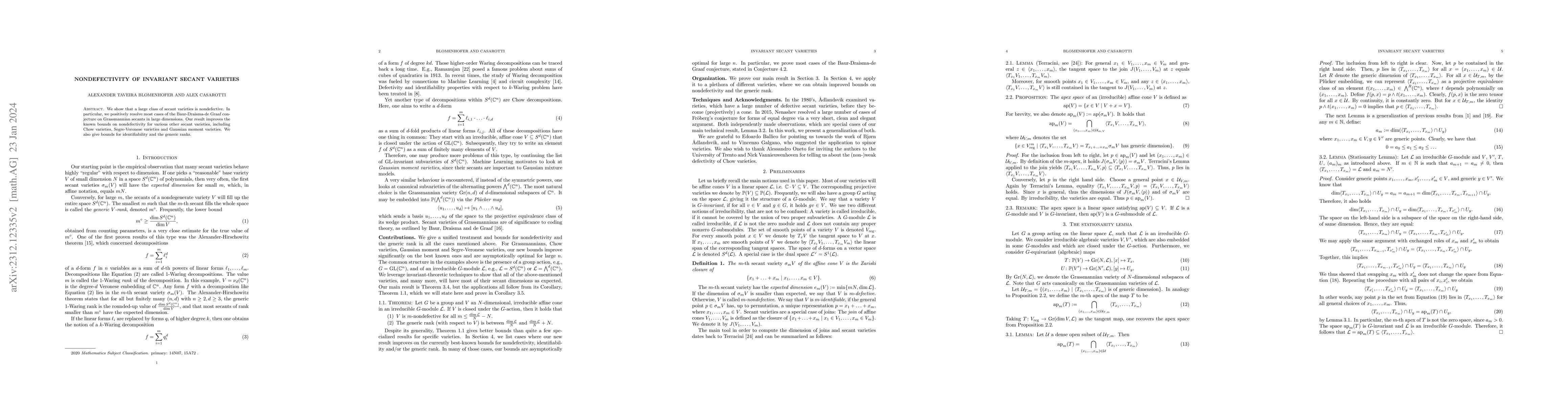 Thumbnail for Nondefectivity of invariant secant varieties