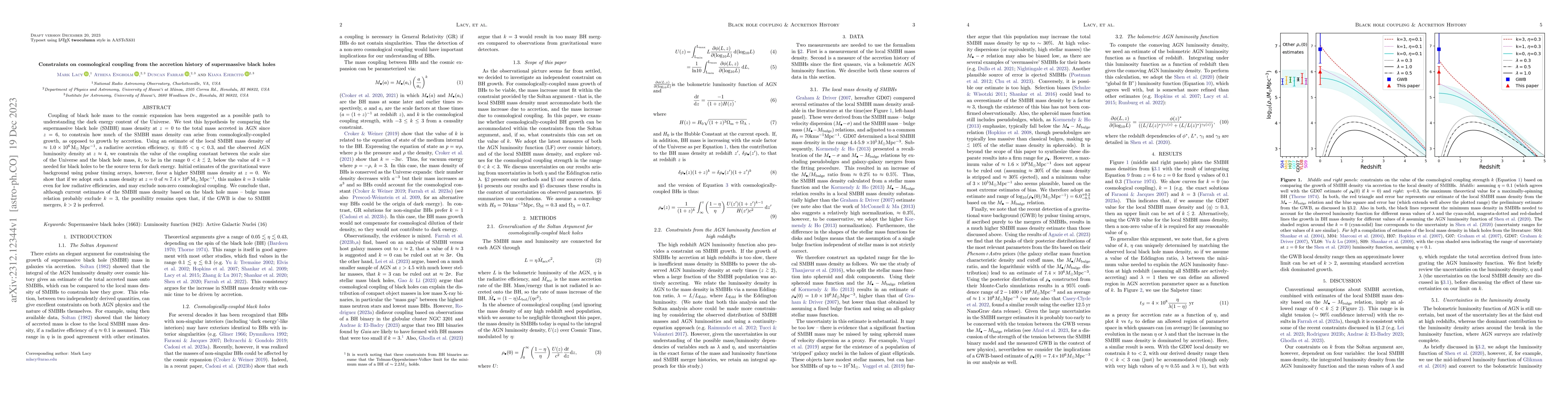Thumbnail for Constraints on cosmological coupling from the accretion history of
  supermassive black holes