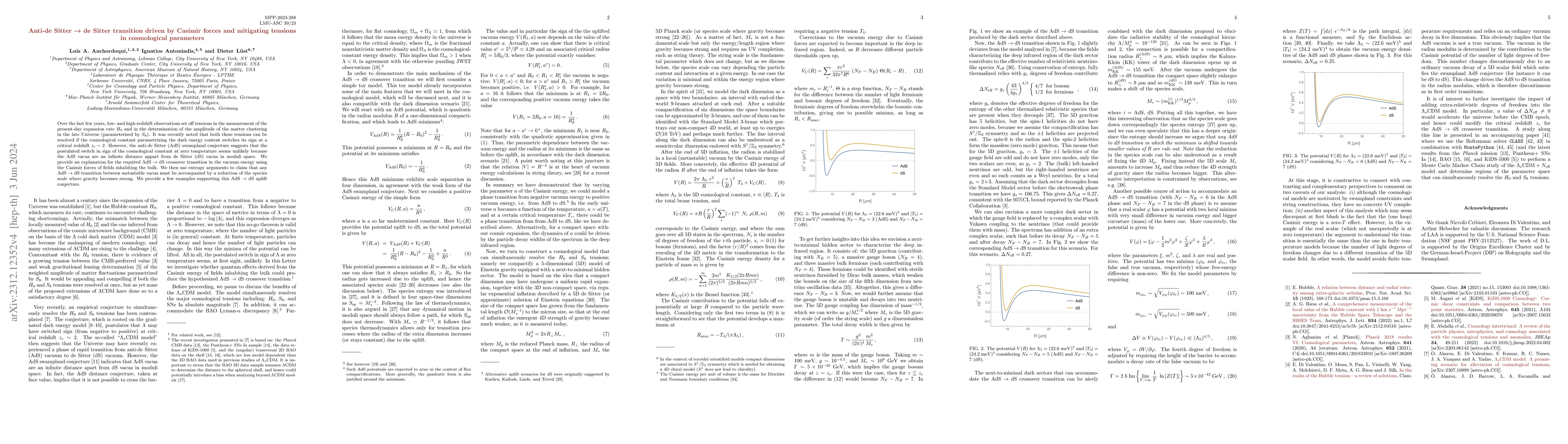 Thumbnail for Anti-de Sitter $\to$ de Sitter transition driven by Casimir forces and
  mitigating tensions in cosmological parameters
