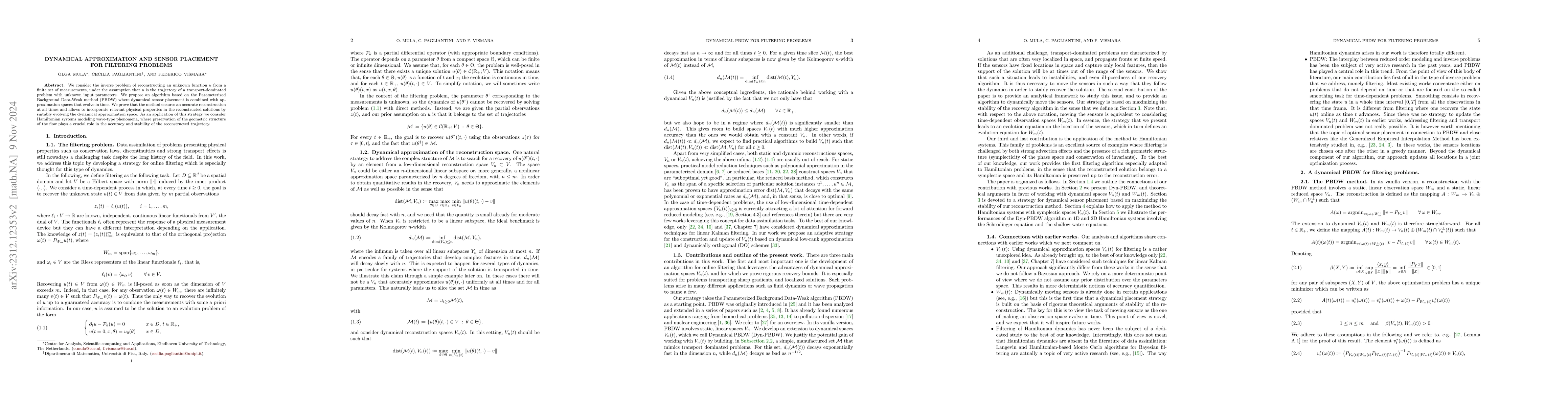 Thumbnail for Dynamical approximation and sensor placement for filtering problems