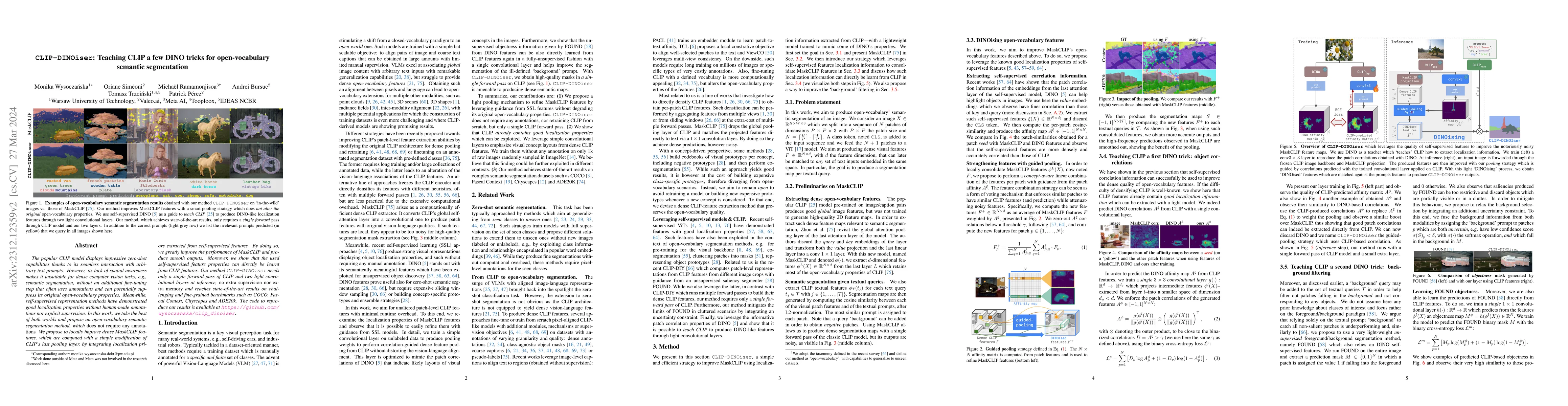 Thumbnail for CLIP-DINOiser: Teaching CLIP a few DINO tricks for open-vocabulary
  semantic segmentation