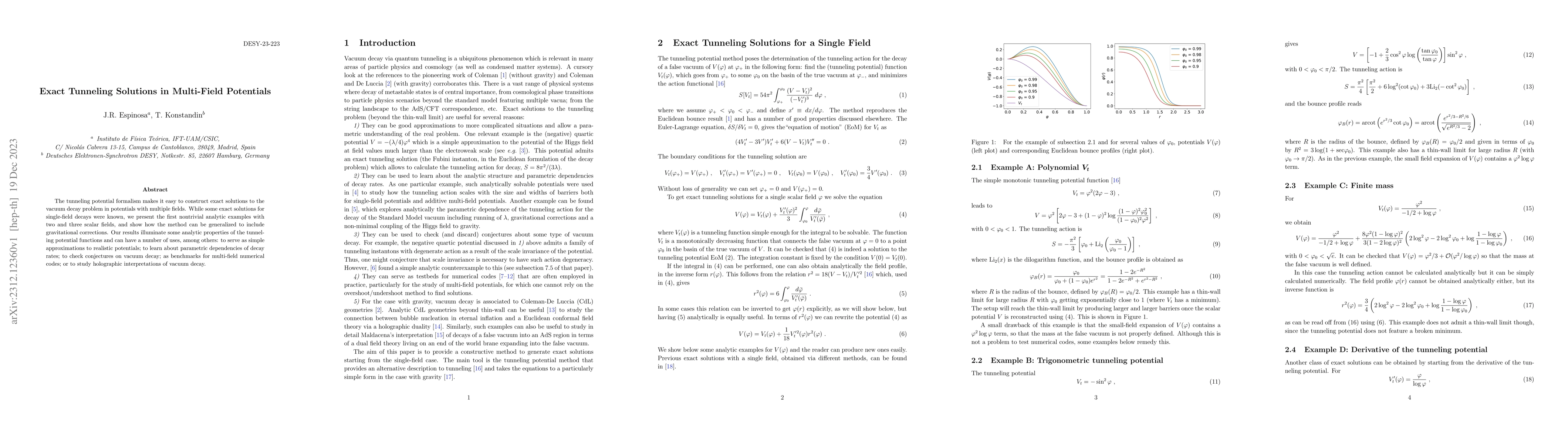 Thumbnail for Exact Tunneling Solutions in Multi-Field Potentials
