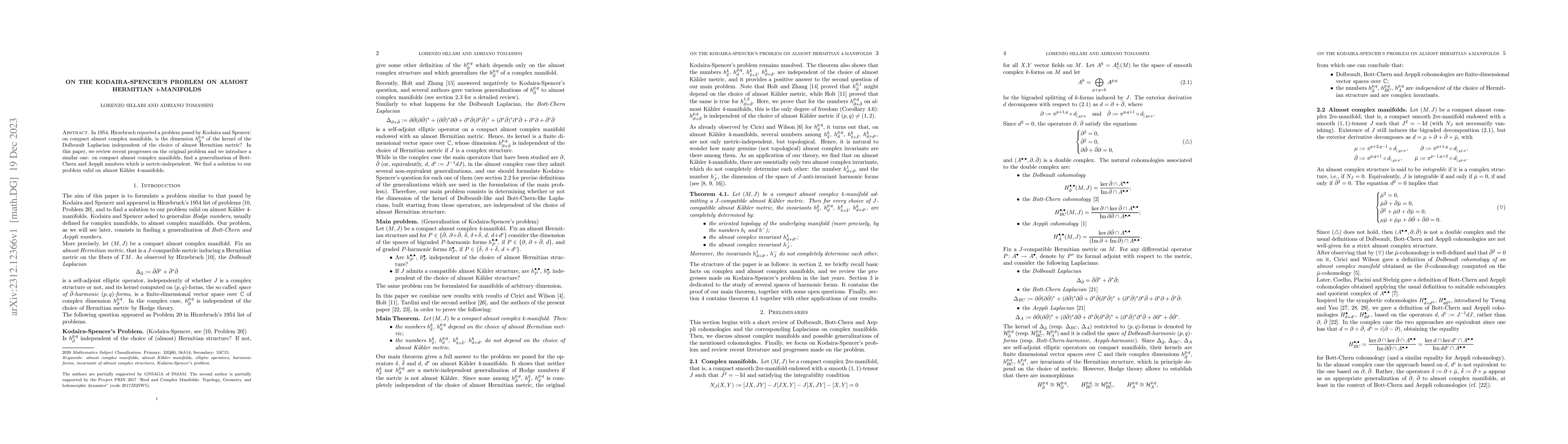 Thumbnail for On the Kodaira-Spencer's problem on almost Hermitian $4$-manifolds