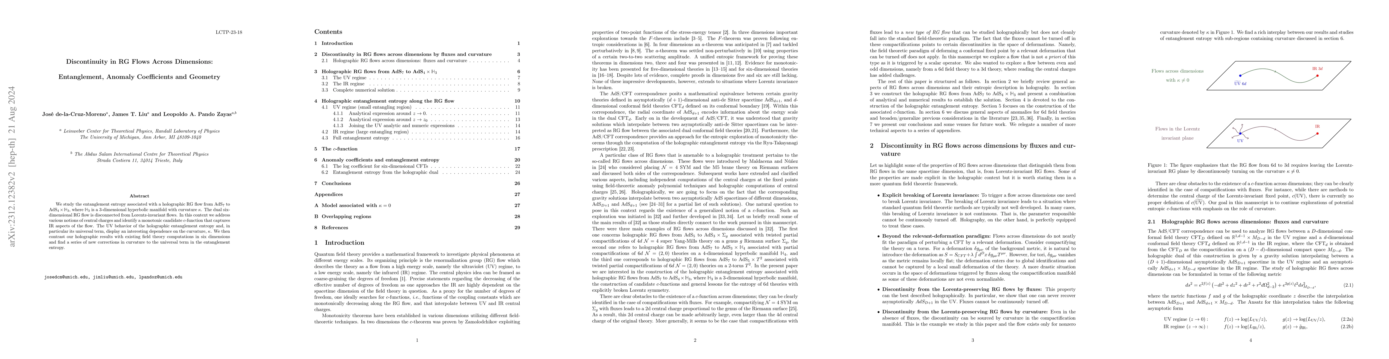 Thumbnail for Discontinuity in RG Flows Across Dimensions: Entanglement, Anomaly
  Coefficients and Geometry