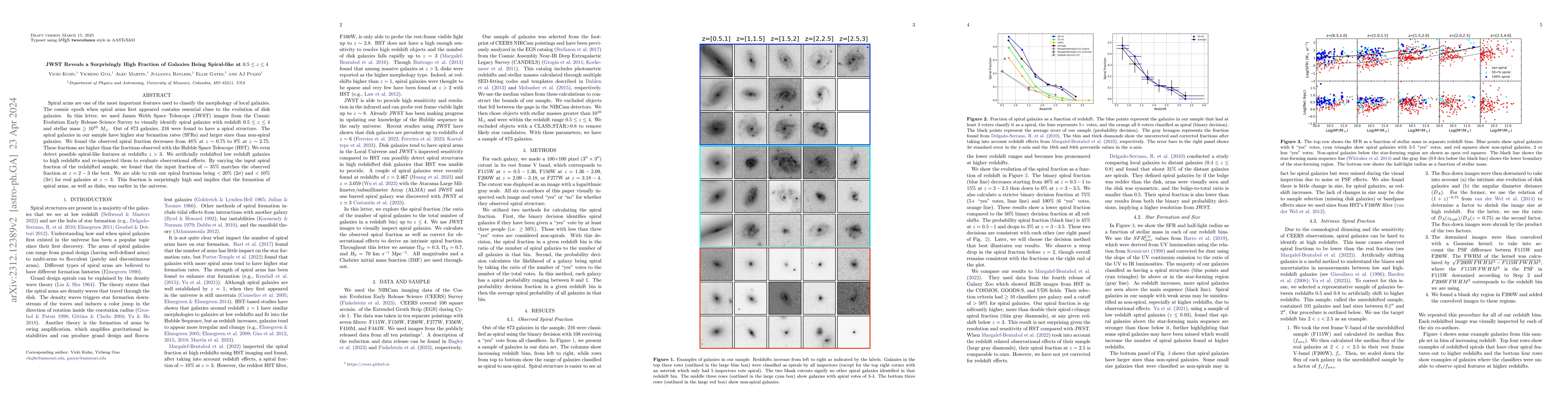 Thumbnail for JWST Reveals a Surprisingly High Fraction of Galaxies Being Spiral-like
  at $0.5\leq z\leq4$