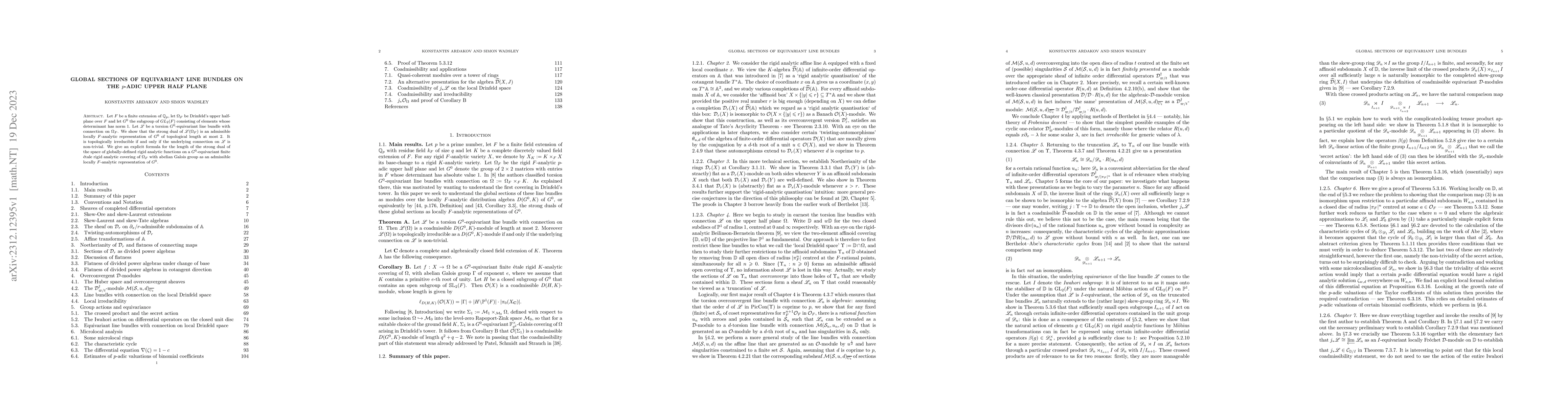 Thumbnail for Global sections of equivariant line bundles on the $p$-adic upper half
  plane