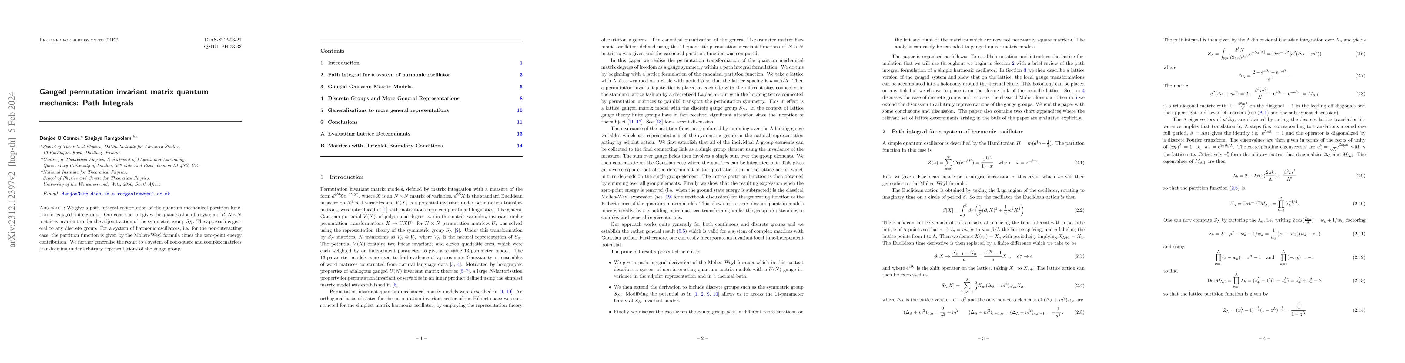 Thumbnail for Gauged permutation invariant matrix quantum mechanics: Path Integrals