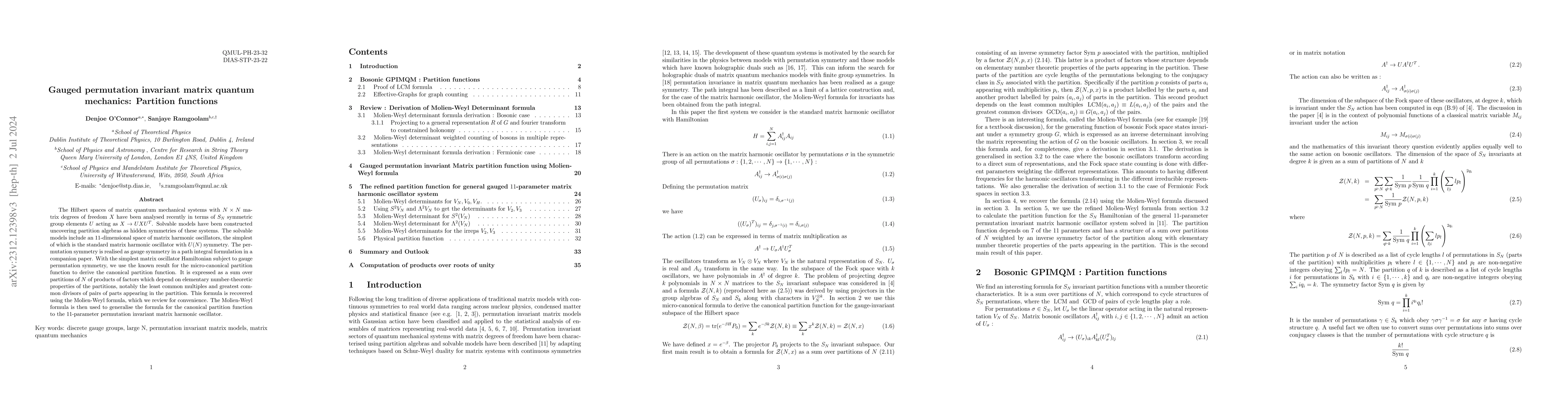 Thumbnail for Gauged permutation invariant matrix quantum mechanics: Partition
  functions