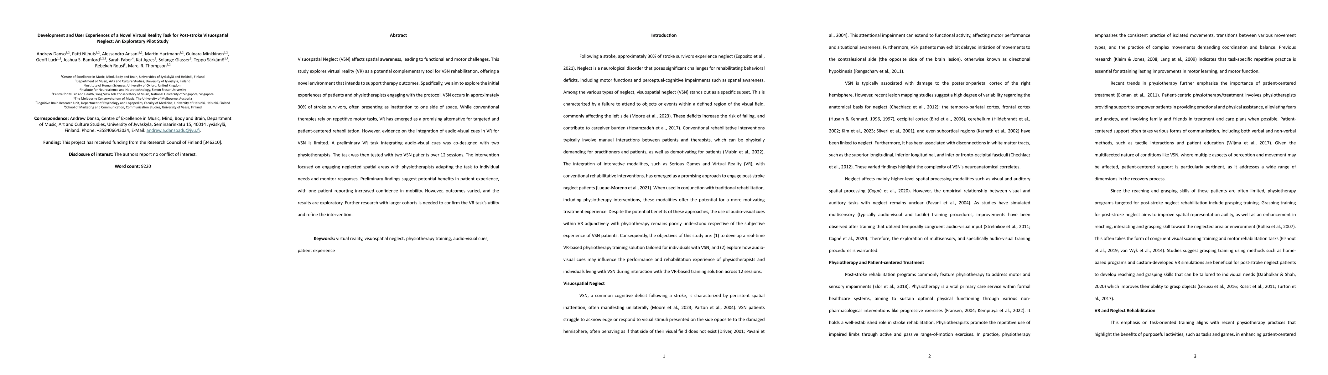 Thumbnail for Virtual Reality-Assisted Physiotherapy for Visuospatial Neglect
  Rehabilitation: A Proof-of-Concept Study