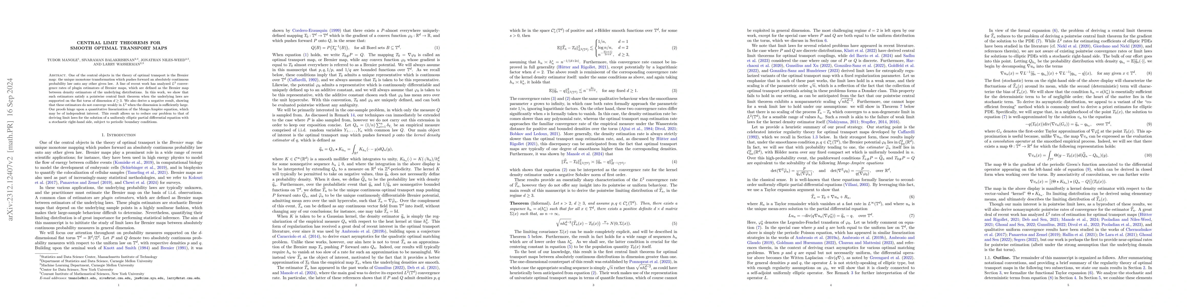 Thumbnail for Central Limit Theorems for Smooth Optimal Transport Maps