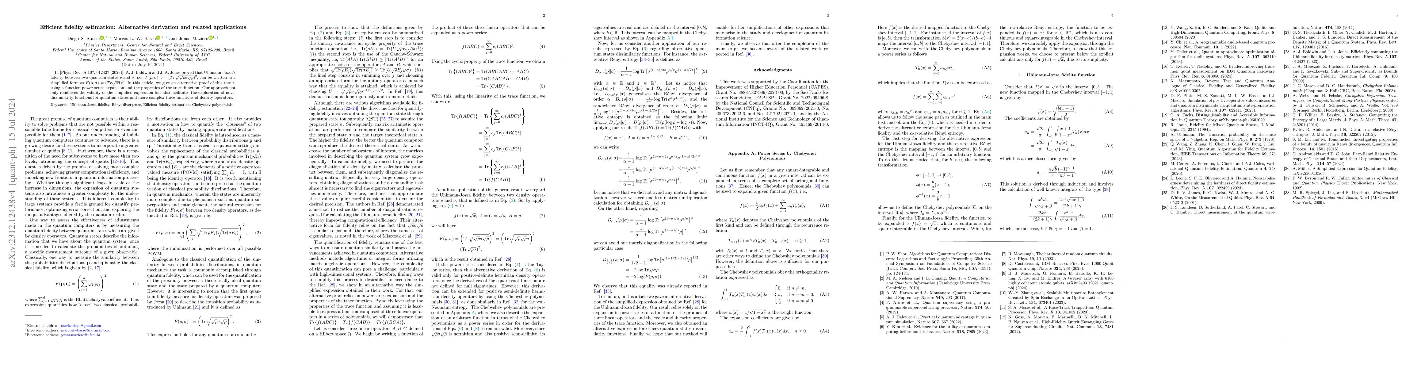 Thumbnail for Efficient fidelity estimation: Alternative derivation and related
  applications