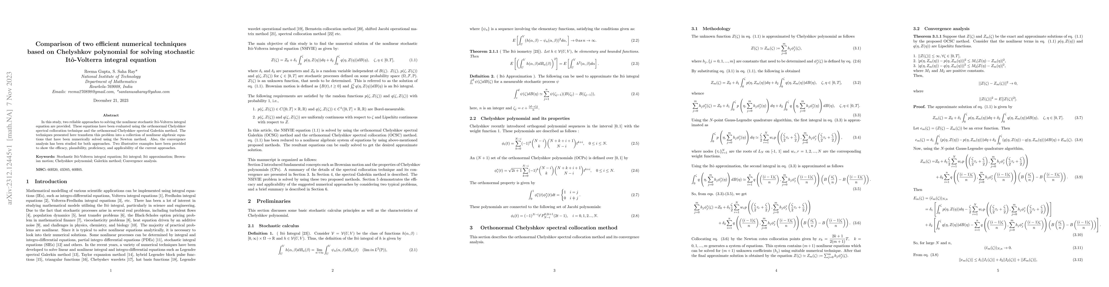 Thumbnail for Comparison of two efficient numerical techniques based on Chelyshkov
  polynomial for solving stochastic It\^o-Volterra integral equation