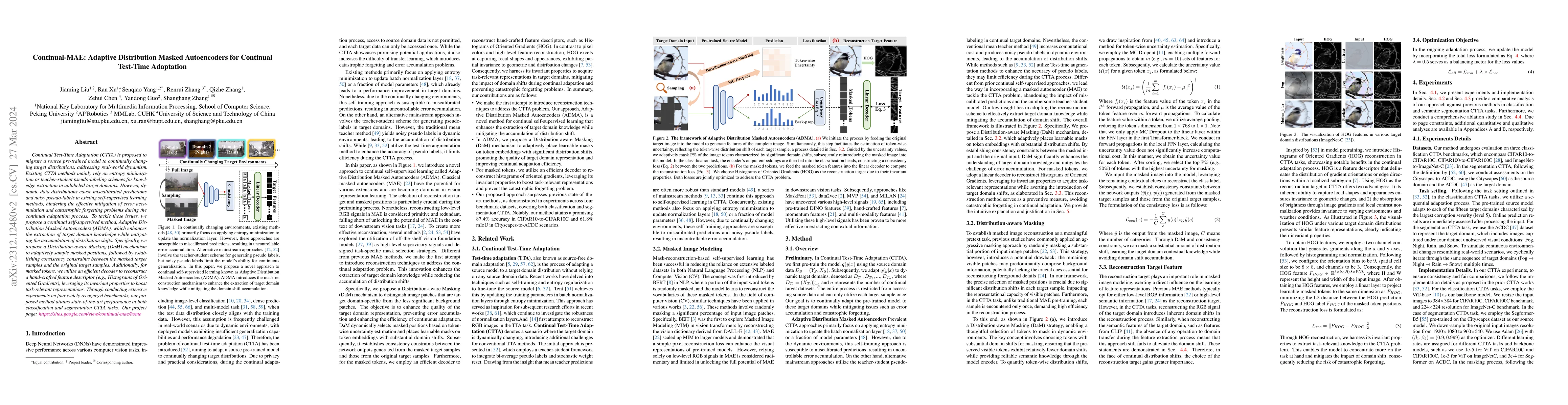 Thumbnail for Continual-MAE: Adaptive Distribution Masked Autoencoders for Continual
  Test-Time Adaptation