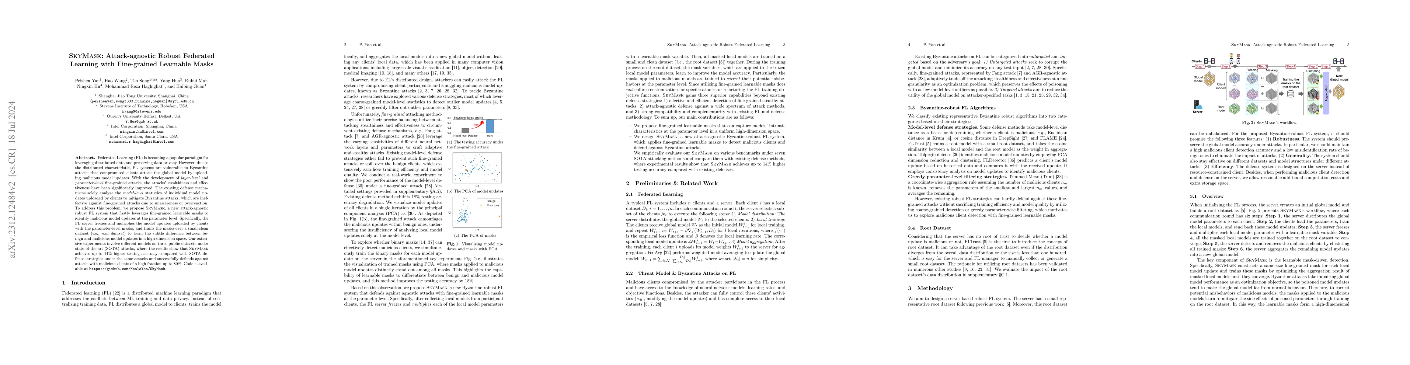 Thumbnail for SkyMask: Attack-agnostic Robust Federated Learning with Fine-grained
  Learnable Masks