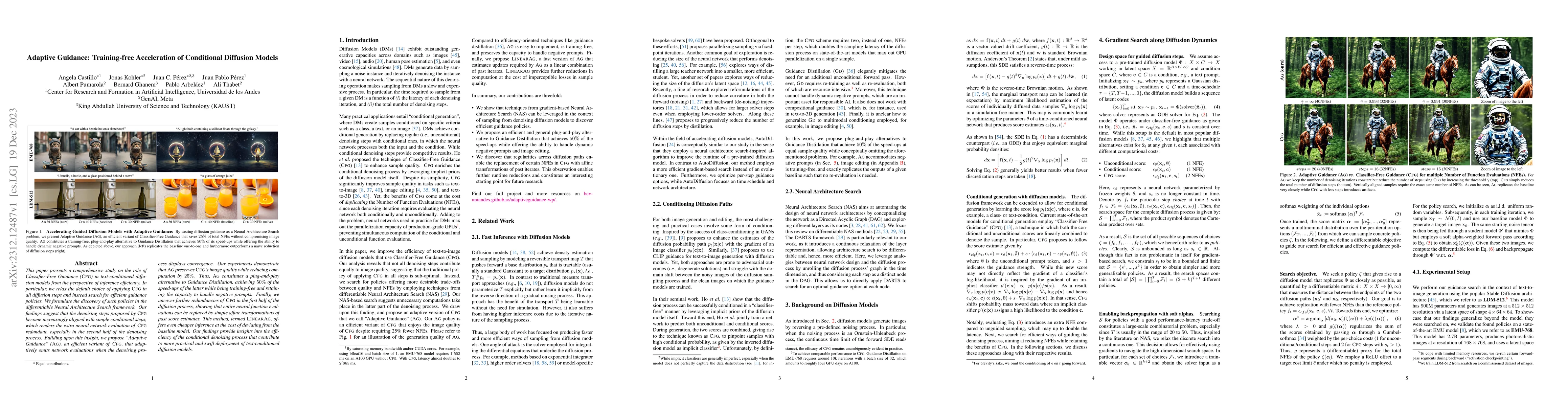 Thumbnail for Adaptive Guidance: Training-free Acceleration of Conditional Diffusion
  Models