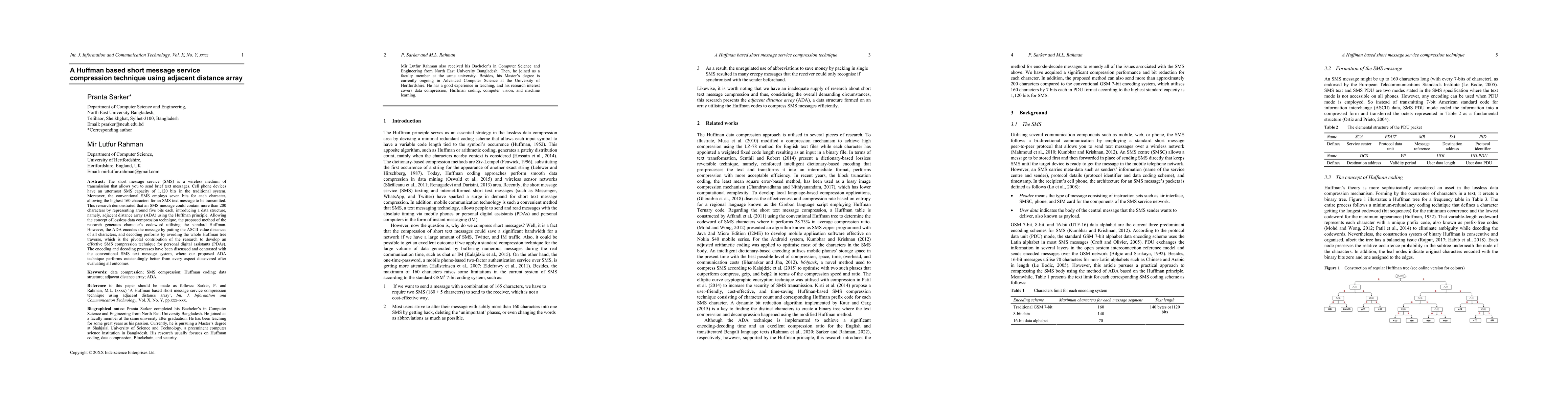 Thumbnail for A Huffman based short message service compression technique using
  adjacent distance array