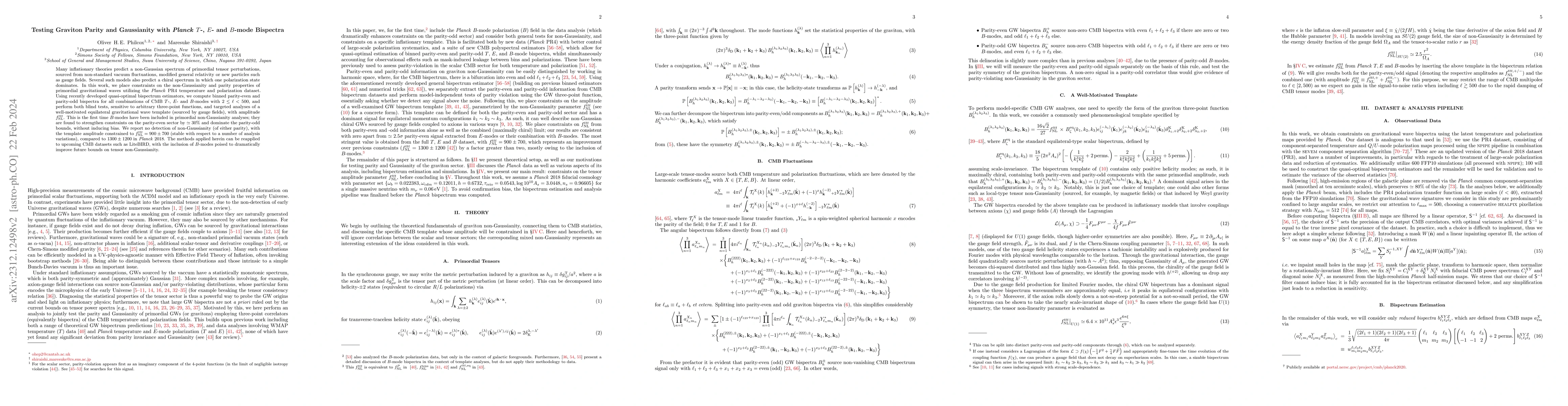 Thumbnail for Testing Graviton Parity and Gaussianity with Planck T-, E- and B-mode
  Bispectra