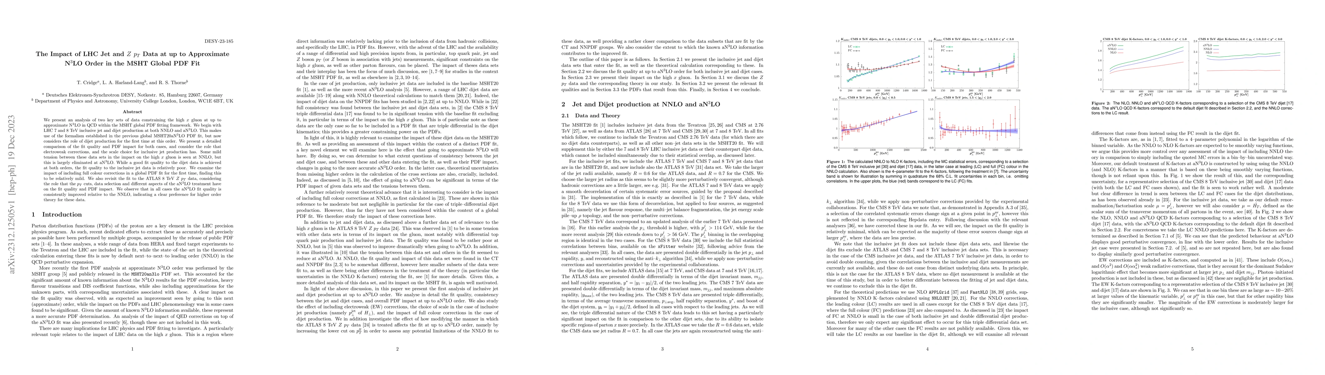 Thumbnail for The Impact of LHC Jet and $Z$ $p_T$ Data at up to Approximate N${}^3$LO
  Order in the MSHT Global PDF Fit