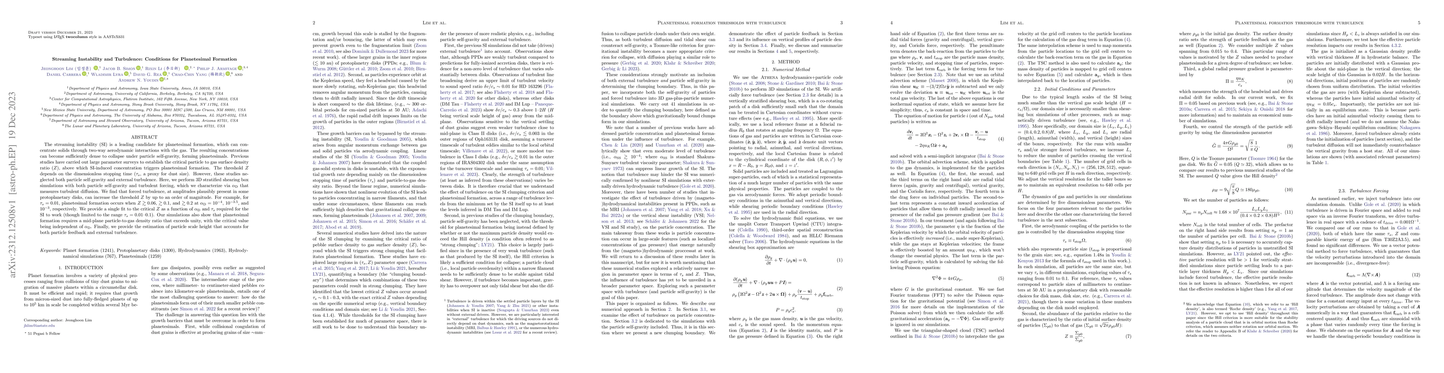 Thumbnail for Streaming Instability and Turbulence: Conditions for Planetesimal
  Formation