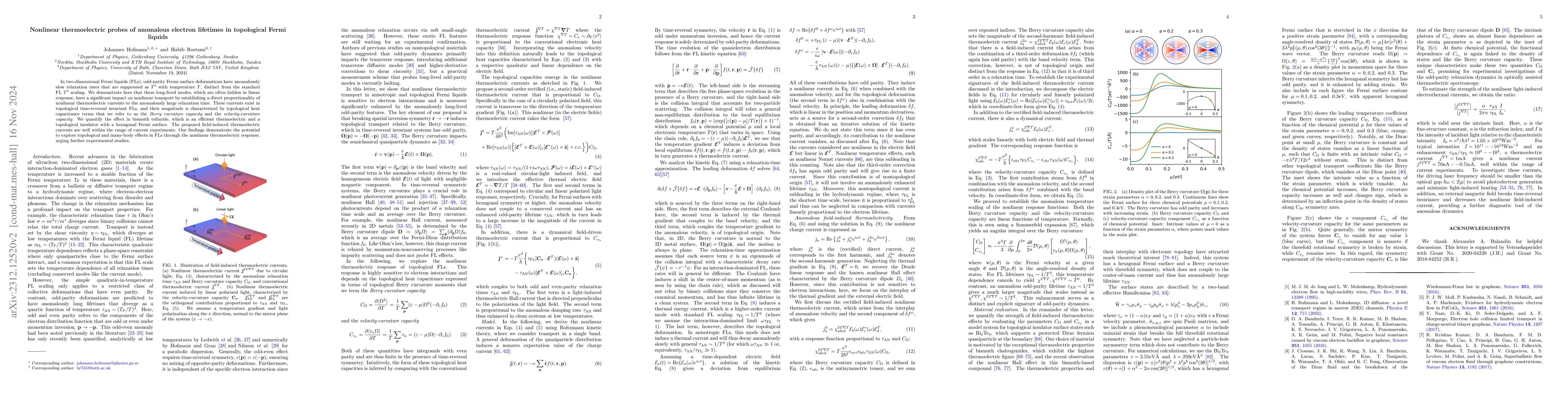 Thumbnail for Nonlinear Thermoelectric Probes of Anomalous Dynamics in Topological
  Fermi Liquids