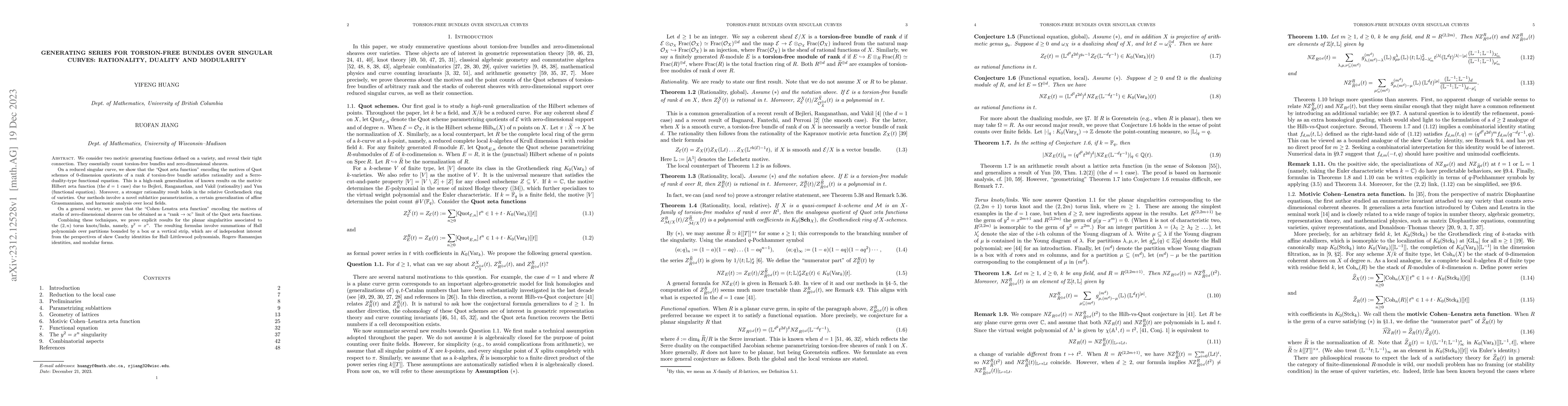 Thumbnail for Generating series for torsion-free bundles over singular curves:
  rationality, duality and modularity
