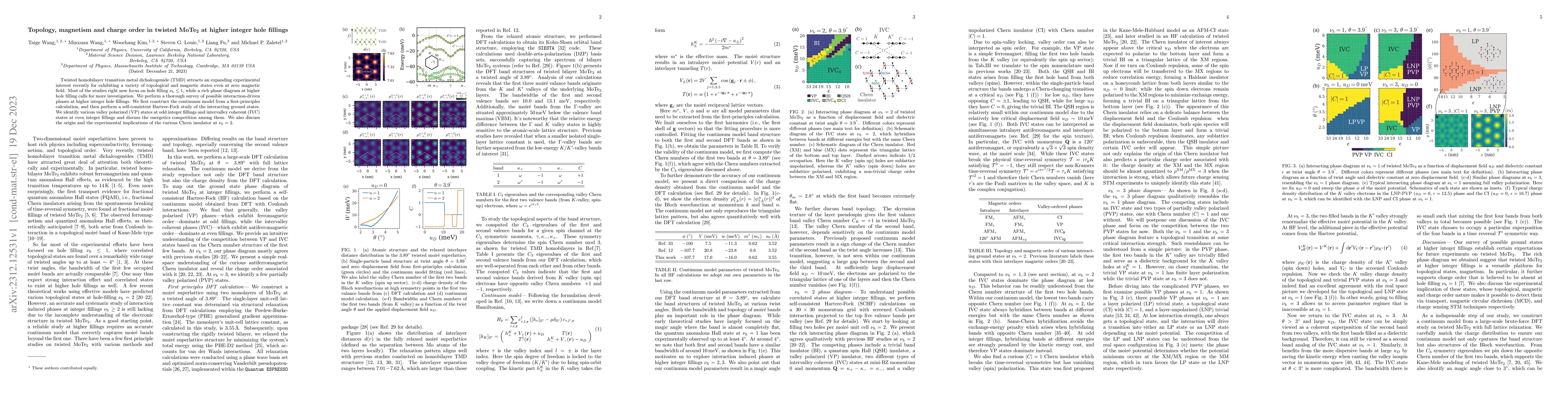 Thumbnail for Topology, magnetism and charge order in twisted MoTe2 at higher integer
  hole fillings