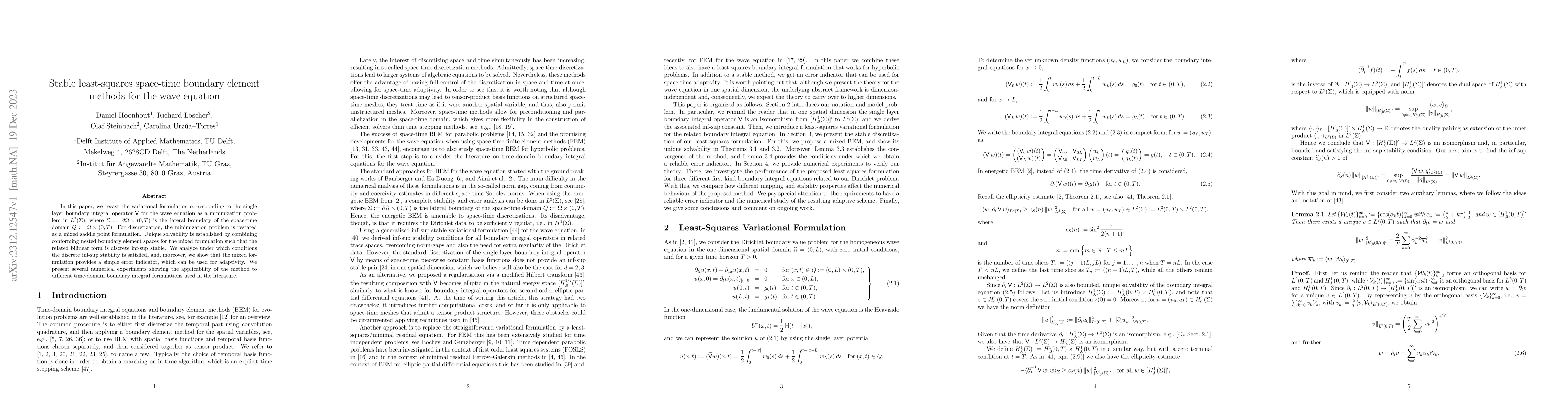 Thumbnail for Stable least-squares space-time boundary element methods for the wave
  equation