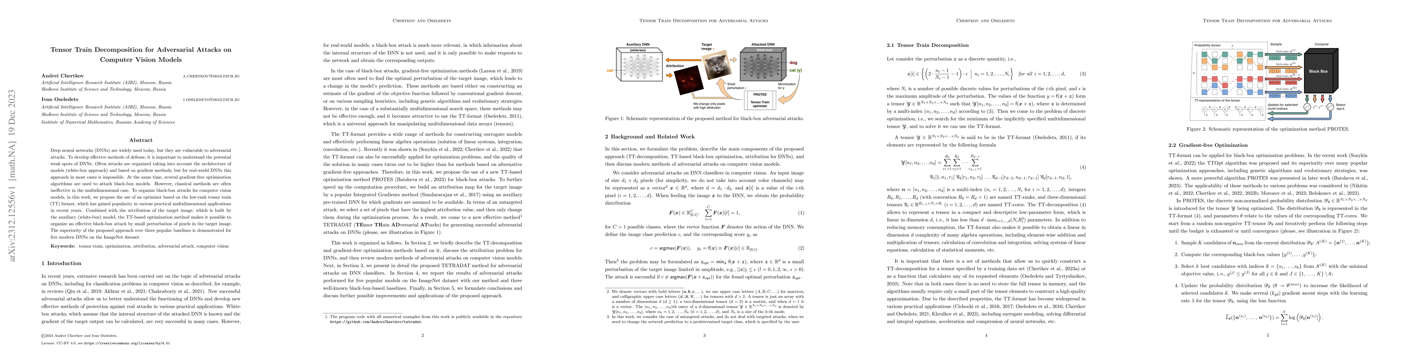 Thumbnail for Tensor Train Decomposition for Adversarial Attacks on Computer Vision
  Models