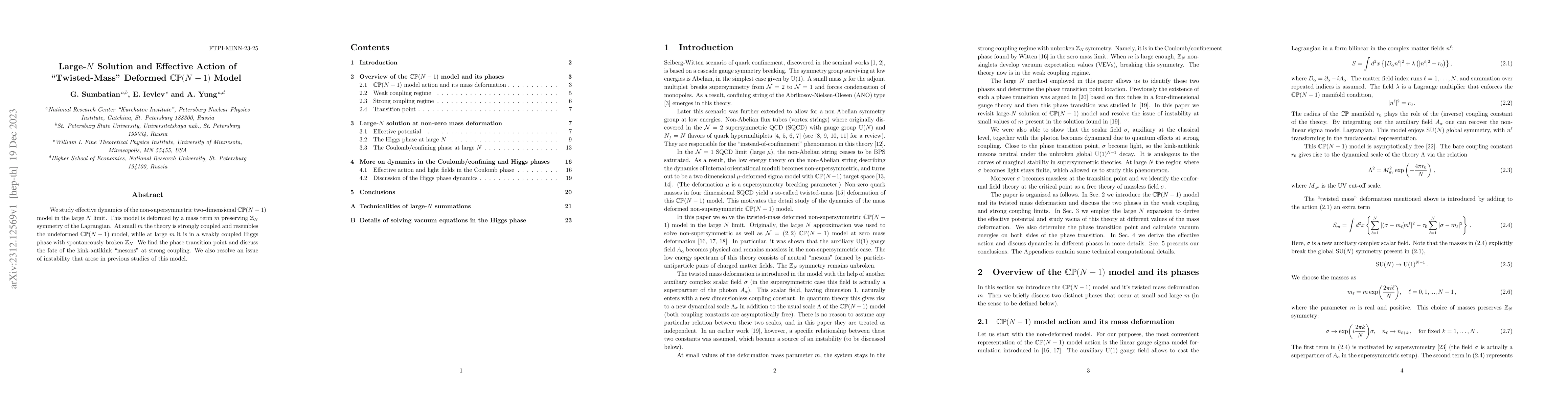 Thumbnail for Large-$N$ Solution and Effective Action of "Twisted-Mass'' Deformed
  $\mathbb{CP}(N-1)$ Model