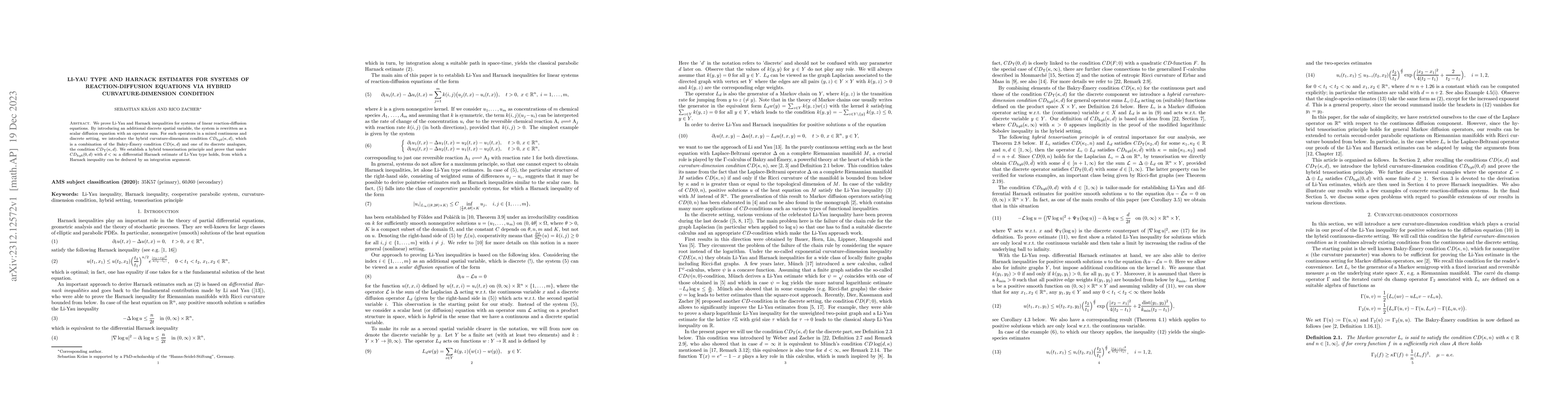 Thumbnail for Li-Yau type and Harnack estimates for systems of reaction-diffusion
  equations via hybrid curvature-dimension condition