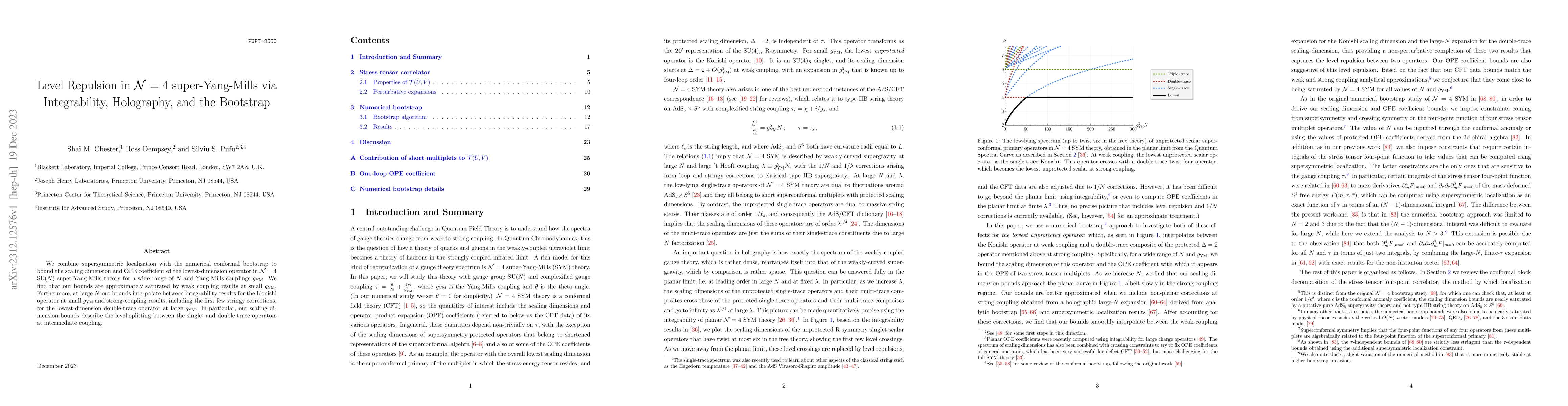 Thumbnail for Level Repulsion in $\mathcal{N} = 4$ super-Yang-Mills via Integrability,
  Holography, and the Bootstrap