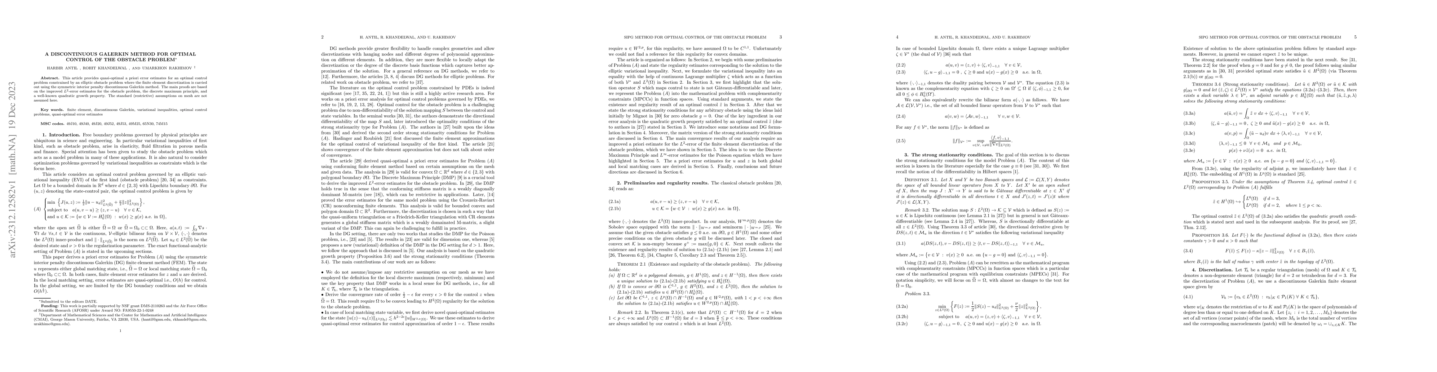 Thumbnail for A Discontinuous Galerkin Method for Optimal Control of the Obstacle
  Problem