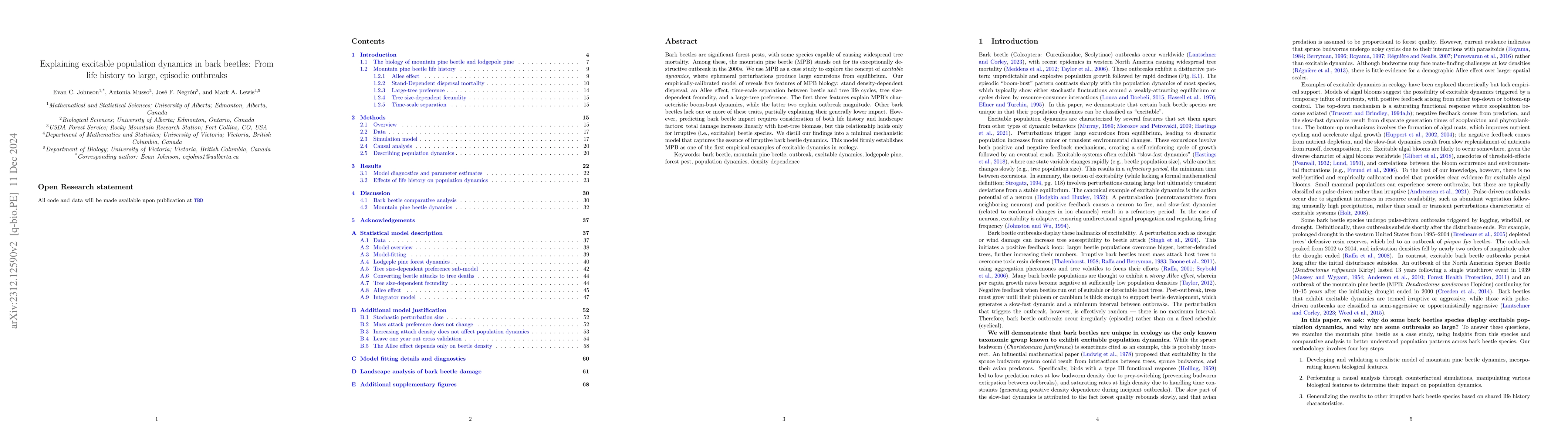 Thumbnail for Explaining mountain pine beetle dynamics: From life history traits to
  large, episodic outbreaks