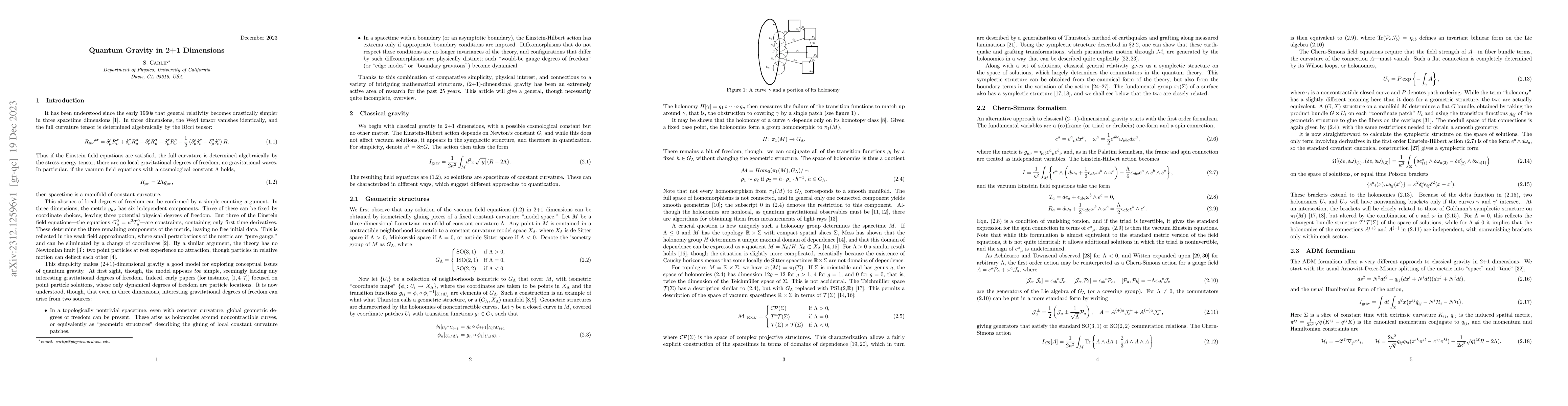 Thumbnail for Quantum Gravity in 2+1 Dimensions
