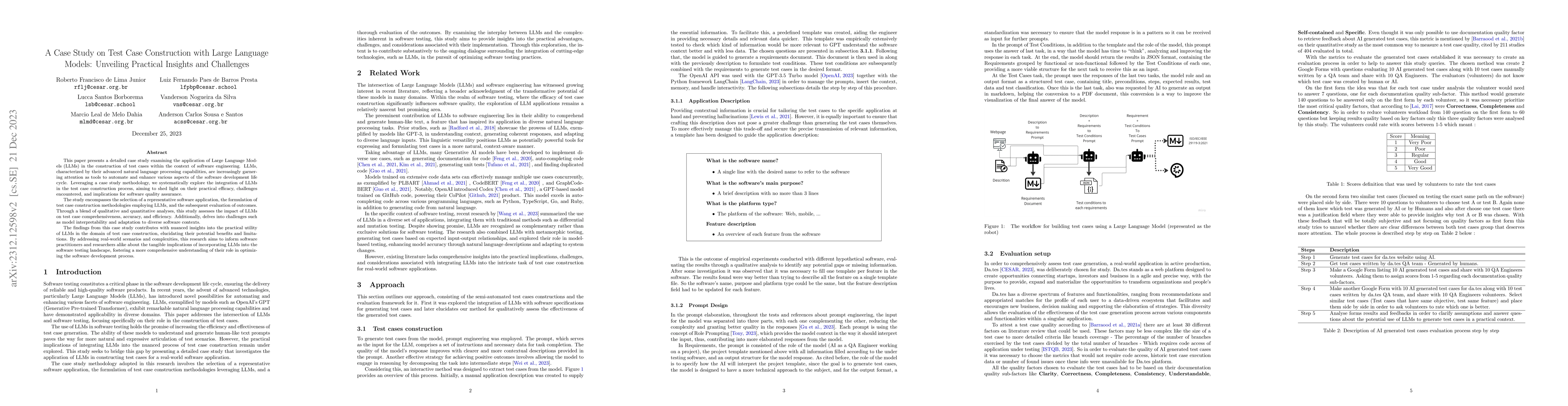 Thumbnail for A Case Study on Test Case Construction with Large Language Models:
  Unveiling Practical Insights and Challenges