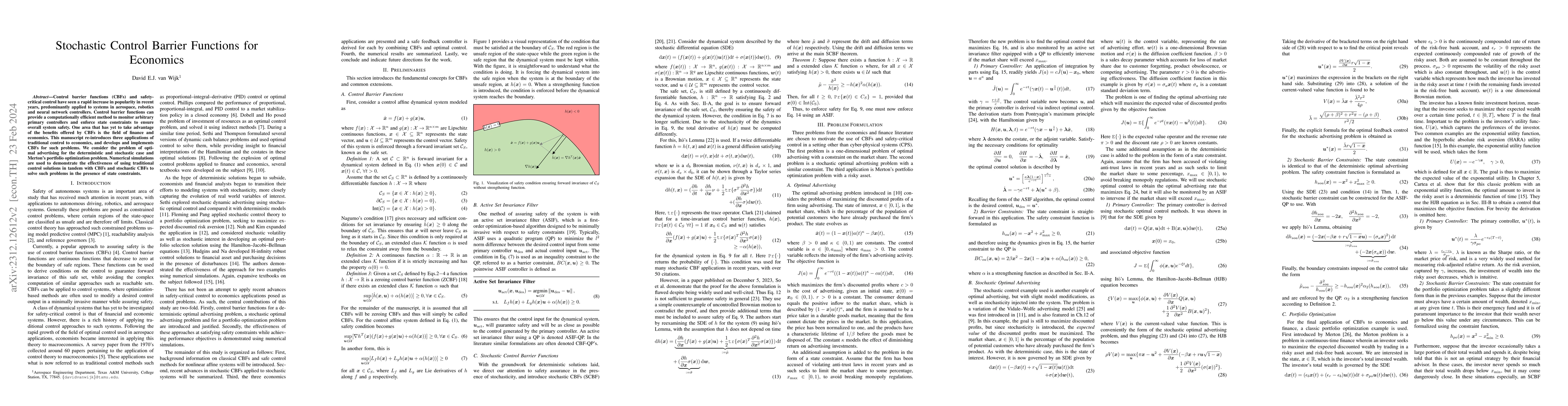 Thumbnail for Stochastic Control Barrier Functions for Economics