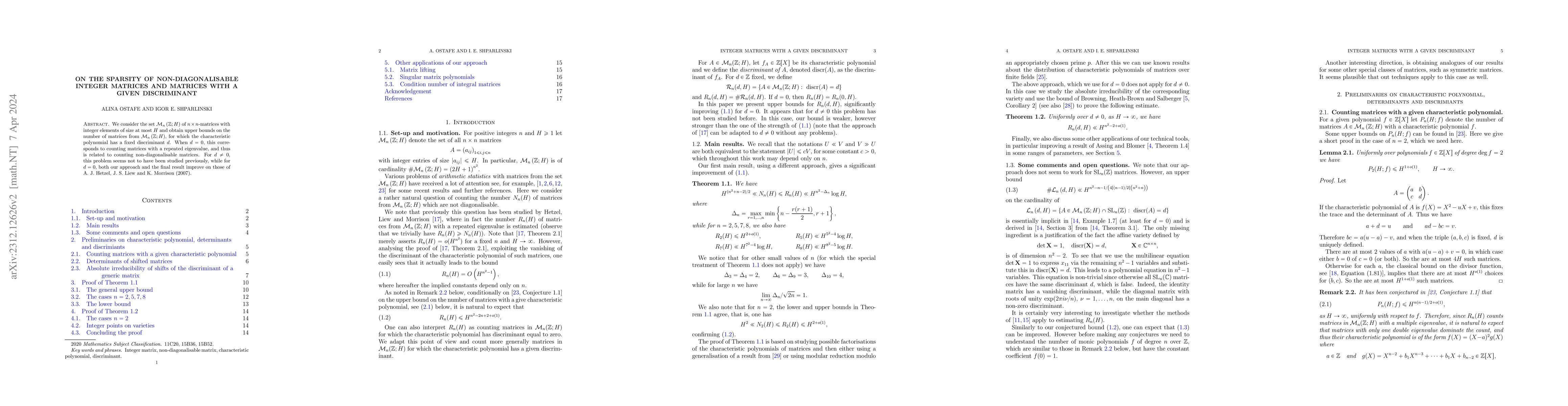 Thumbnail for On the sparsity of non-diagonalisable integer matrices and matrices with
  a given discriminant