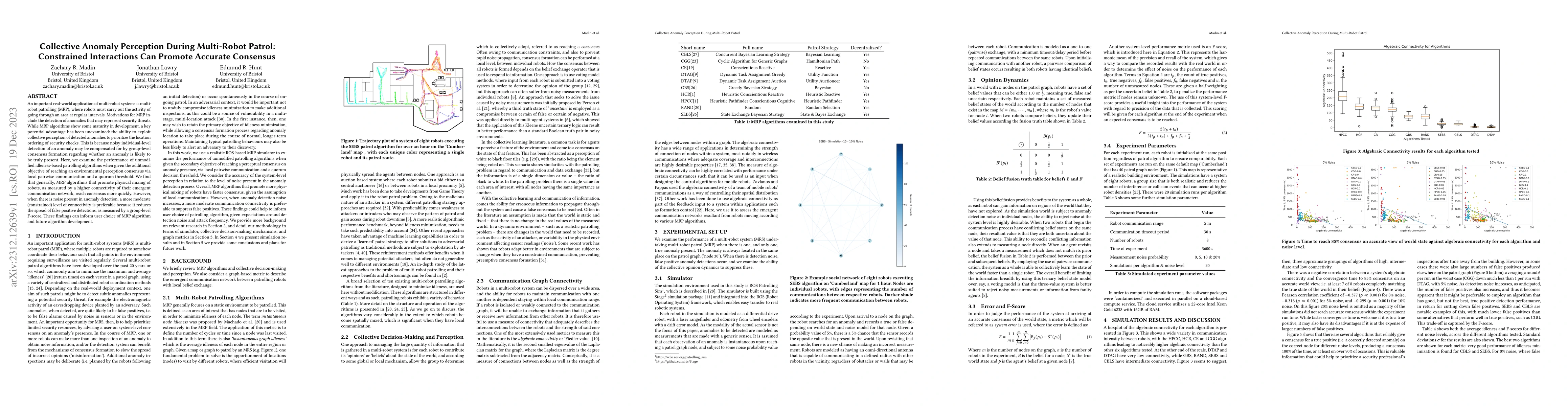 Thumbnail for Collective Anomaly Perception During Multi-Robot Patrol: Constrained
  Interactions Can Promote Accurate Consensus