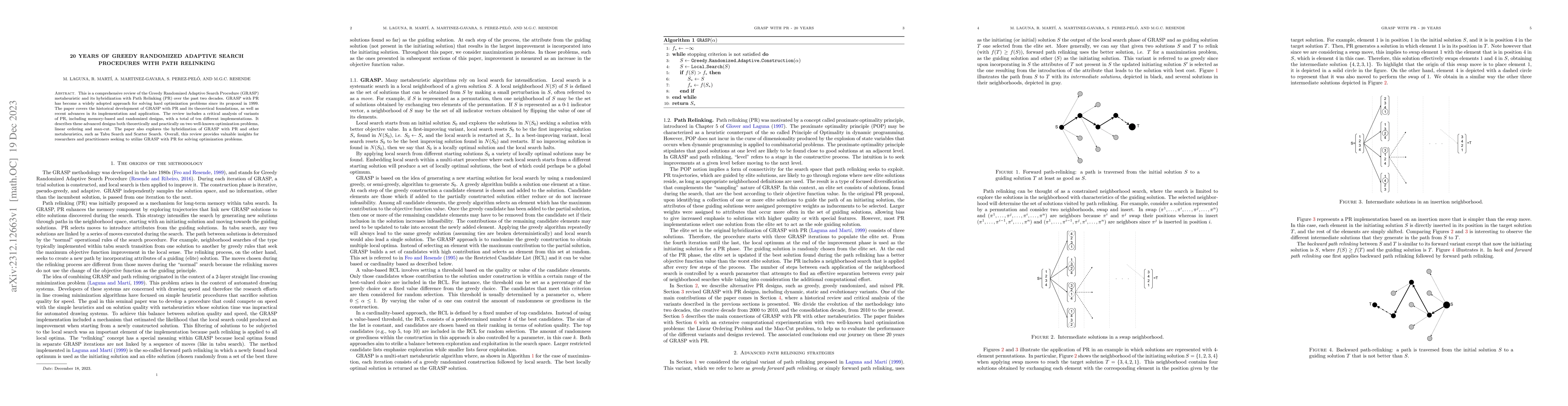 Thumbnail for 20 years of Greedy Randomized Adaptive Search Procedures with Path
  Relinking