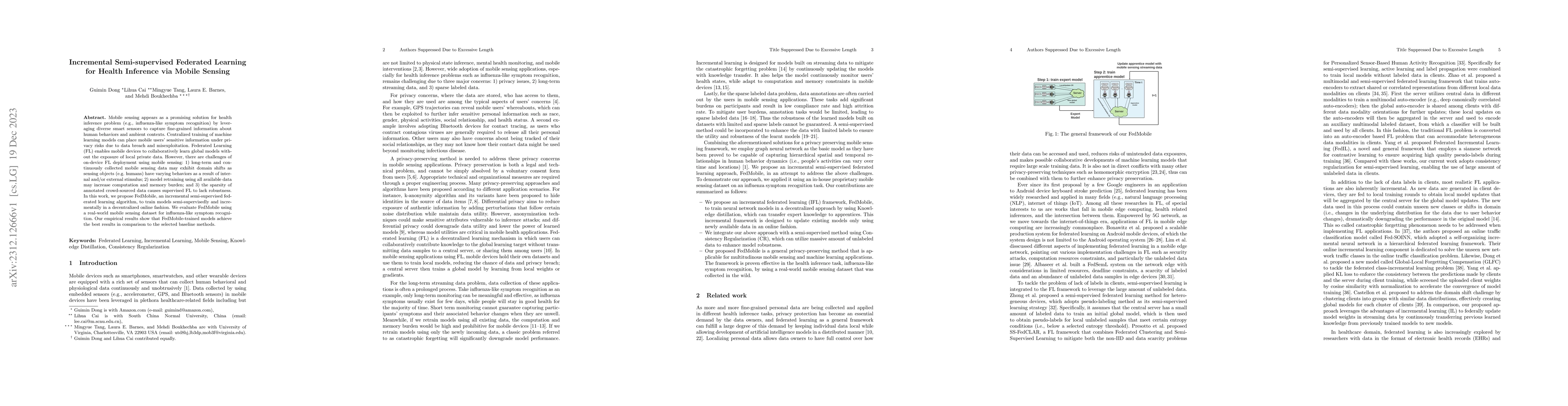 Thumbnail for Incremental Semi-supervised Federated Learning for Health Inference via
  Mobile Sensing