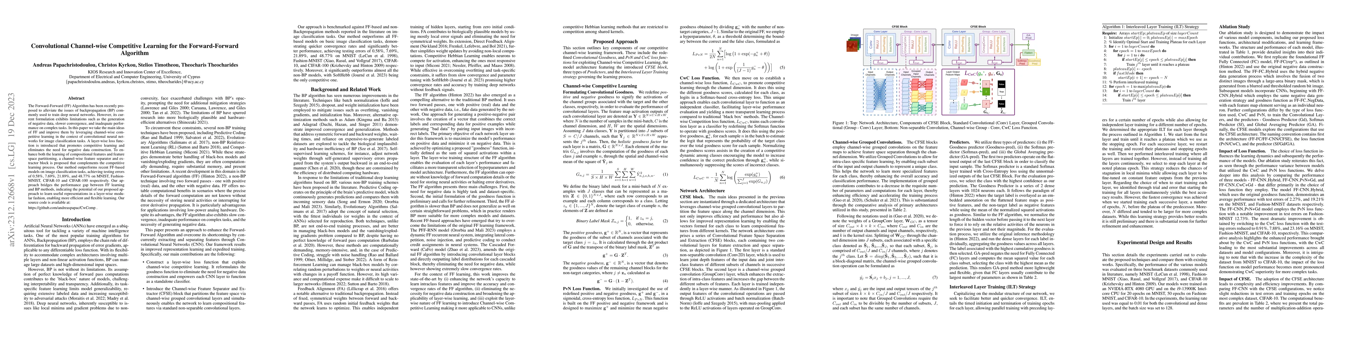Thumbnail for Convolutional Channel-wise Competitive Learning for the Forward-Forward
  Algorithm