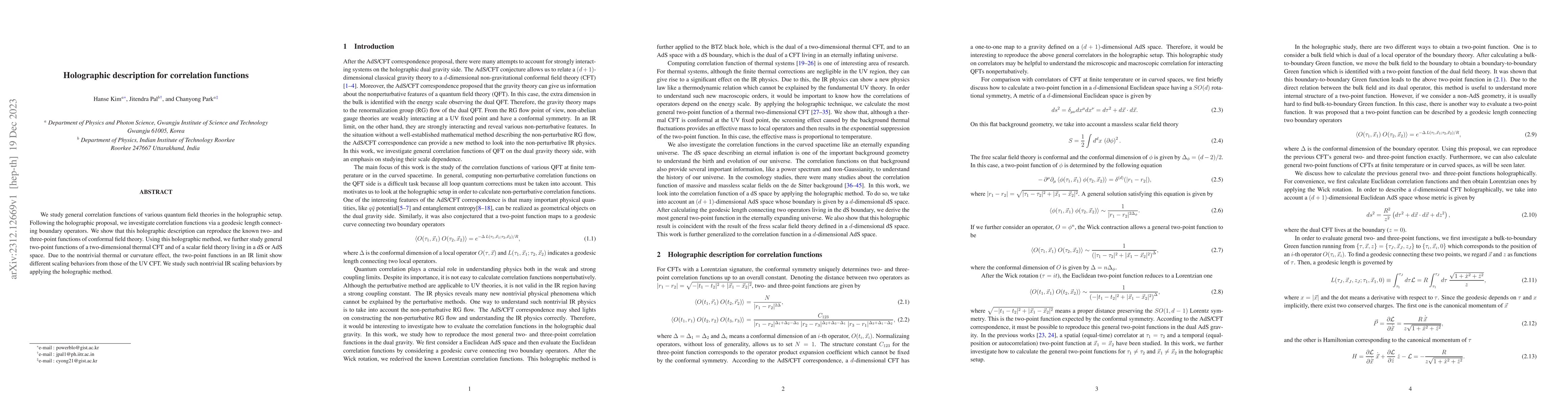 Thumbnail for Holographic description for correlation functions