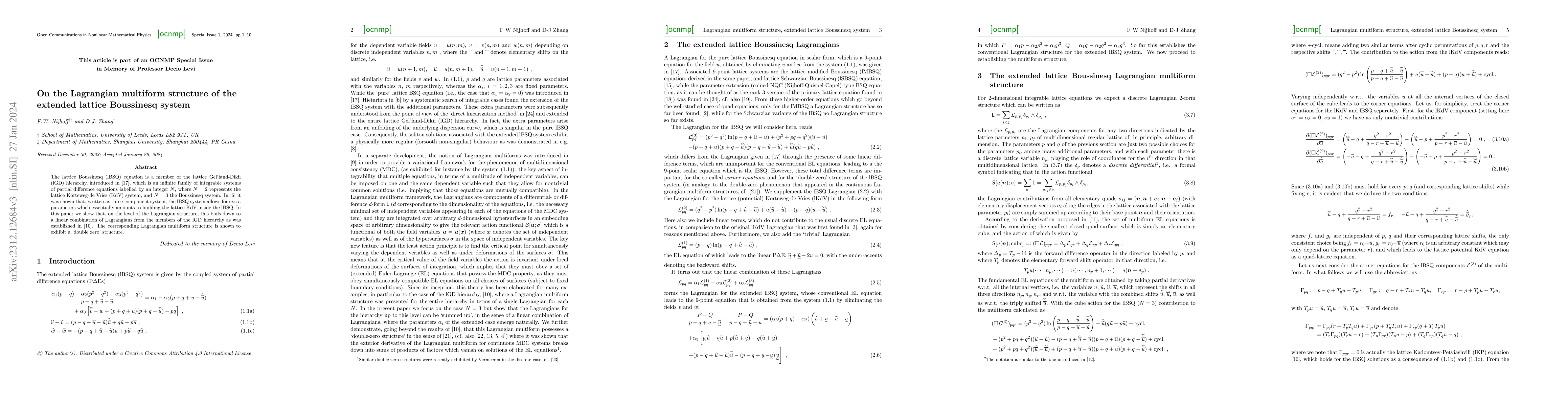 Thumbnail for On the Lagrangian multiform structure of the extended lattice Boussinesq
  system